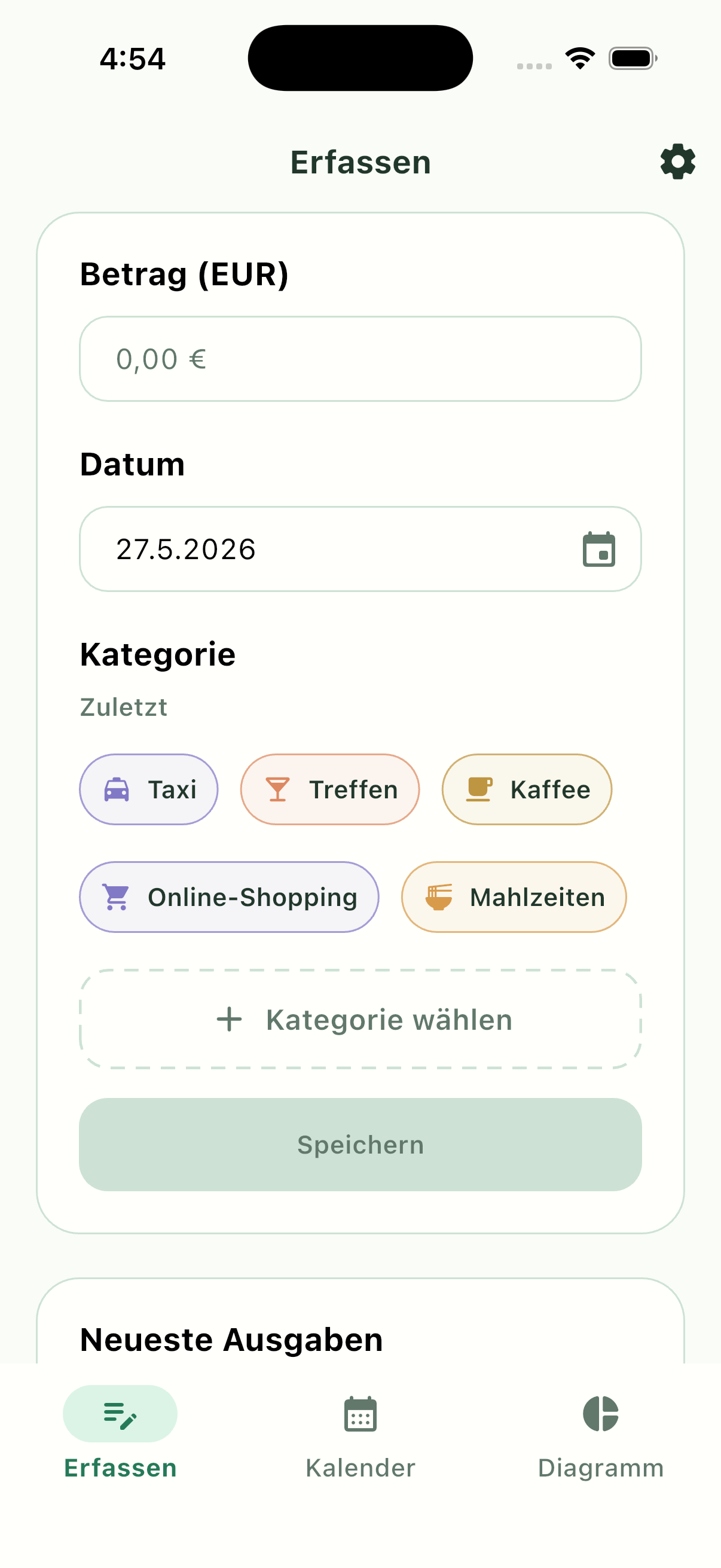 Pennymint Erfassungsbildschirm
