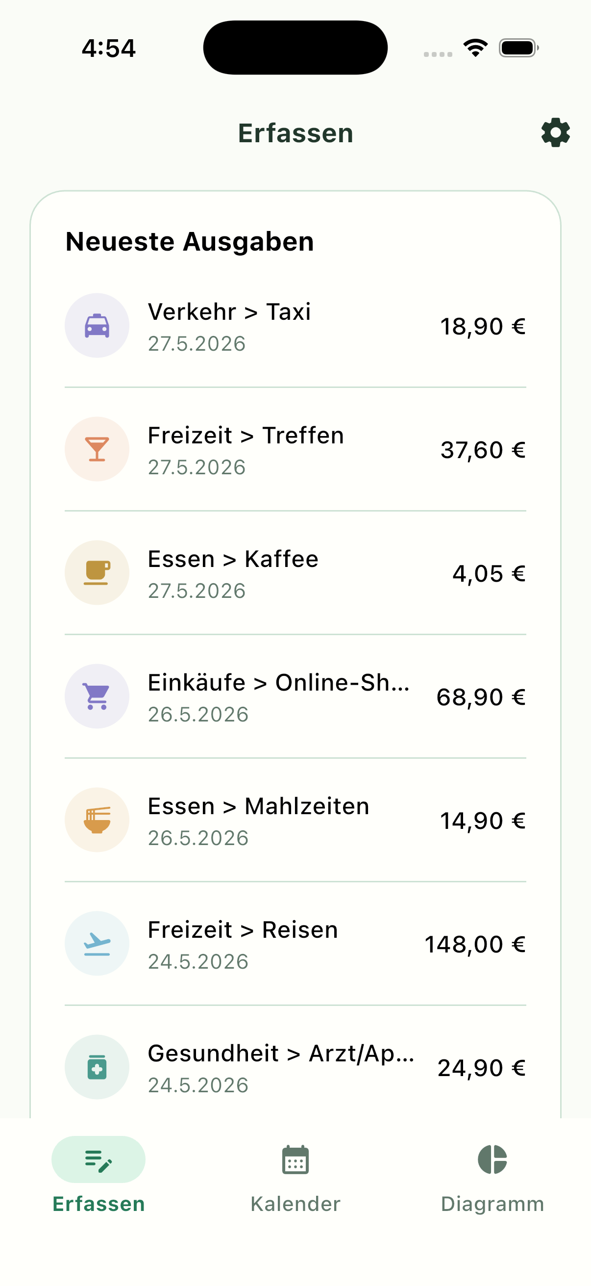 Pennymint Bildschirm für Kategorien