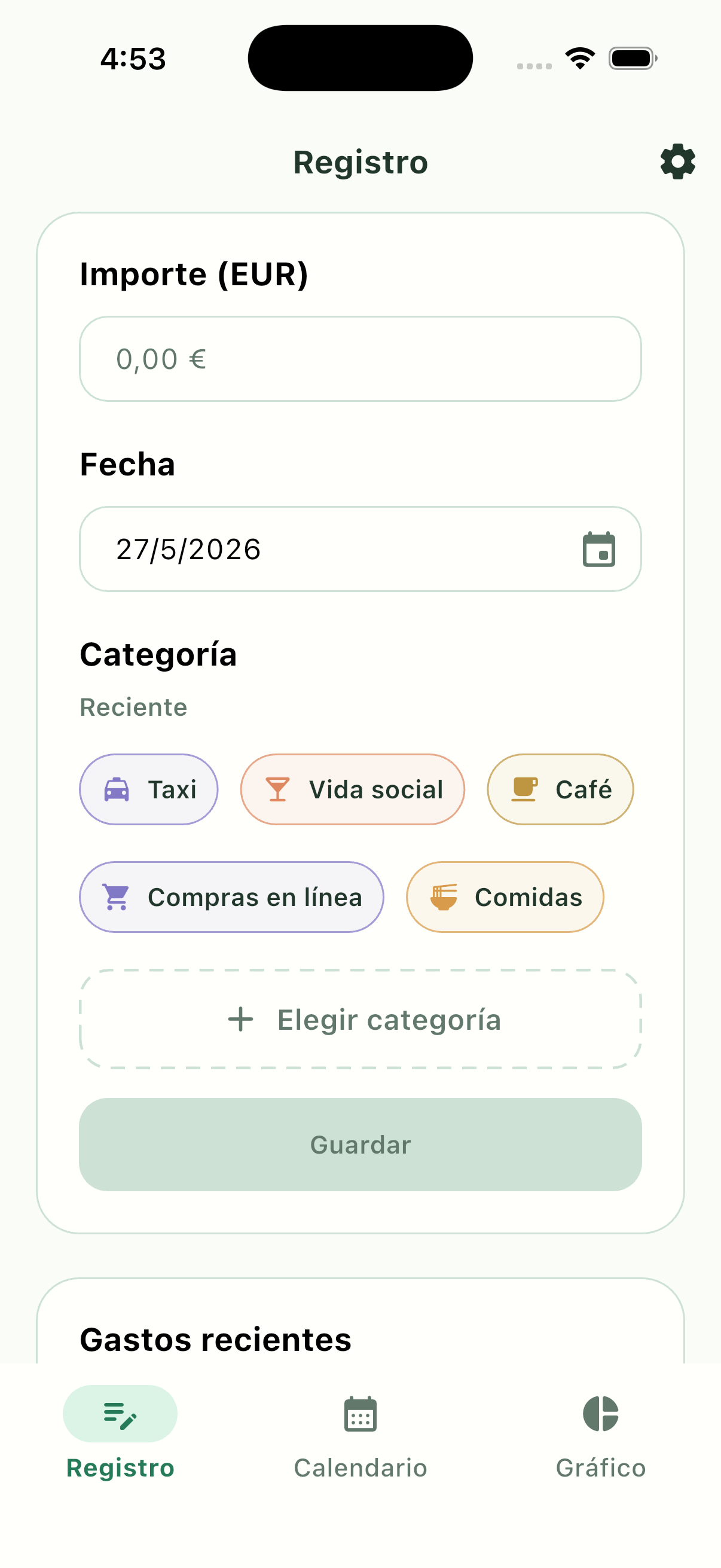 Pantalla de registro de Pennymint