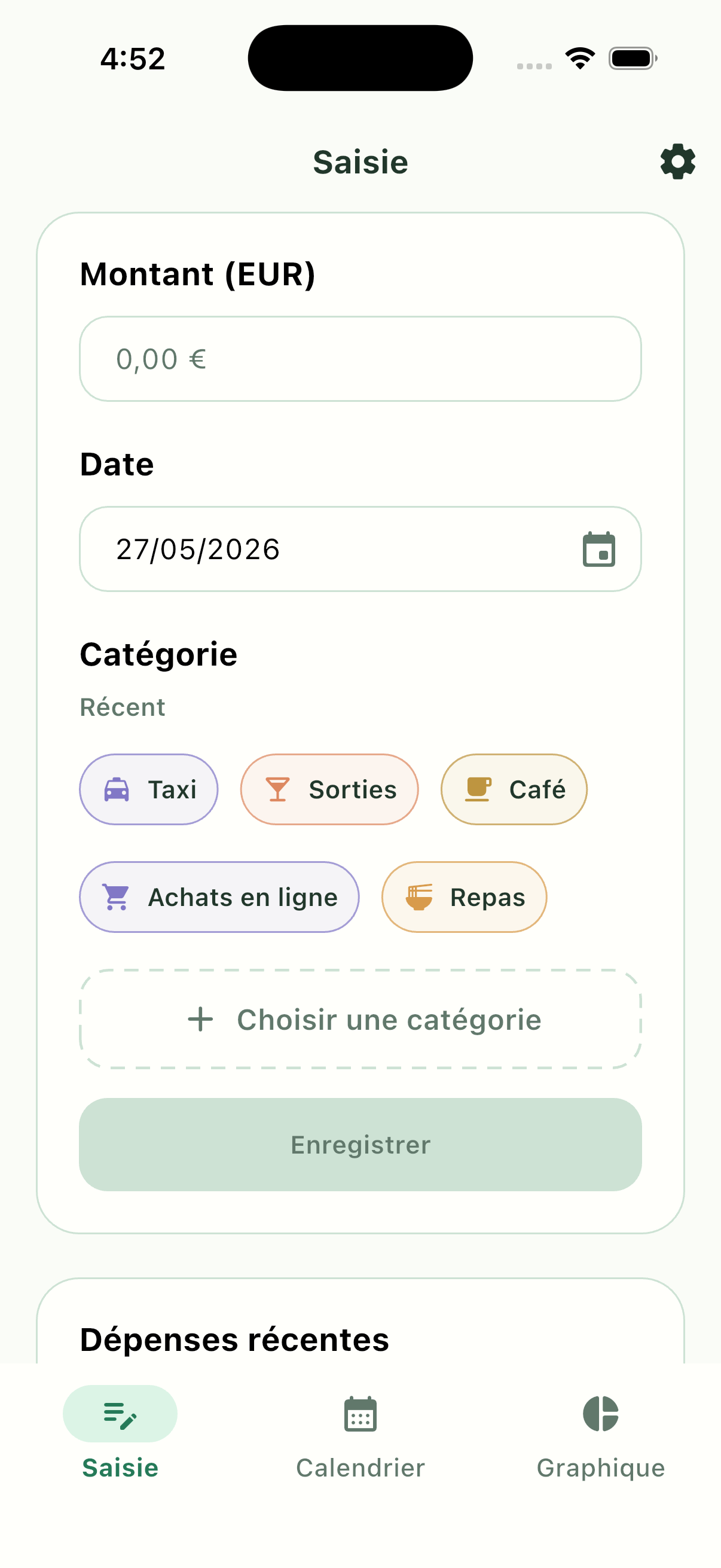 Écran de saisie Pennymint