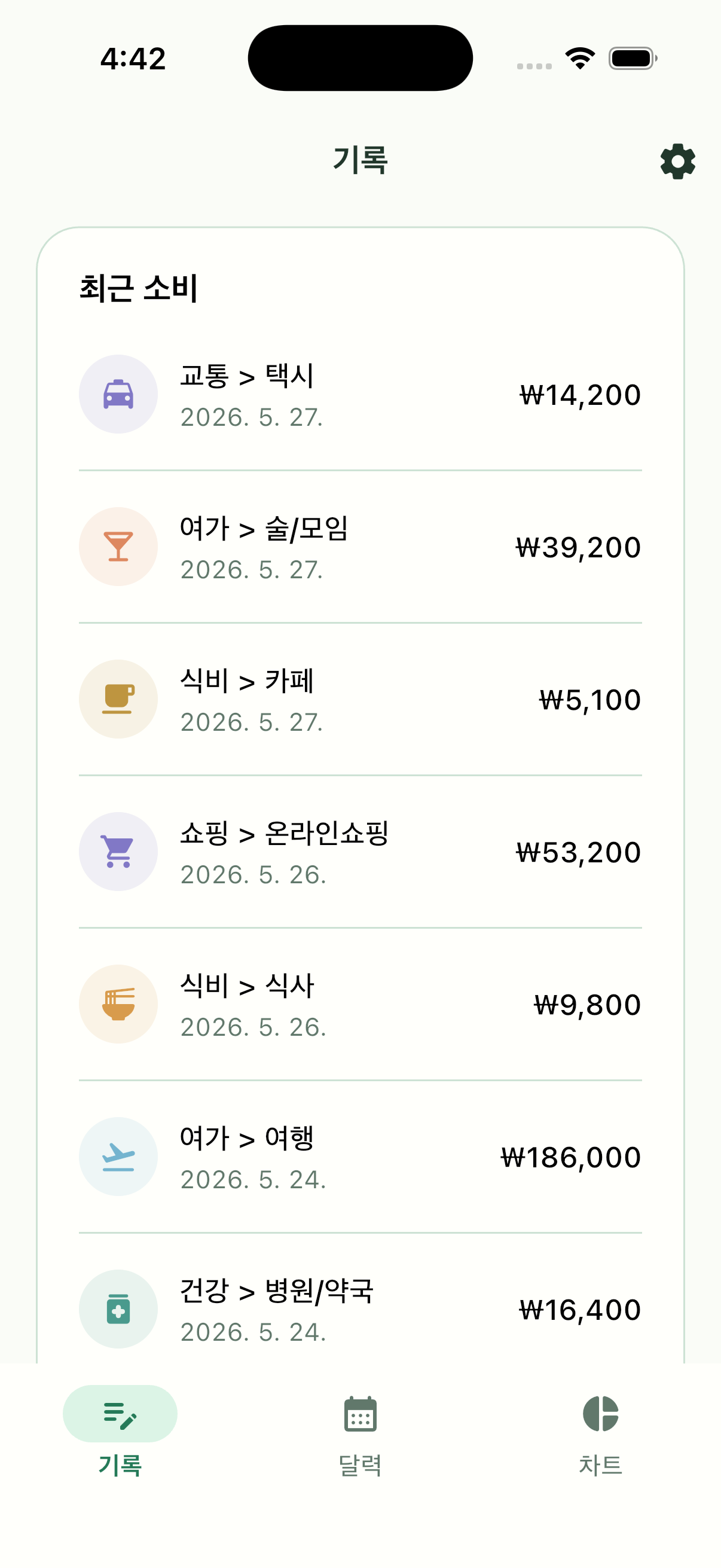 Pennymint 카테고리 관리 화면