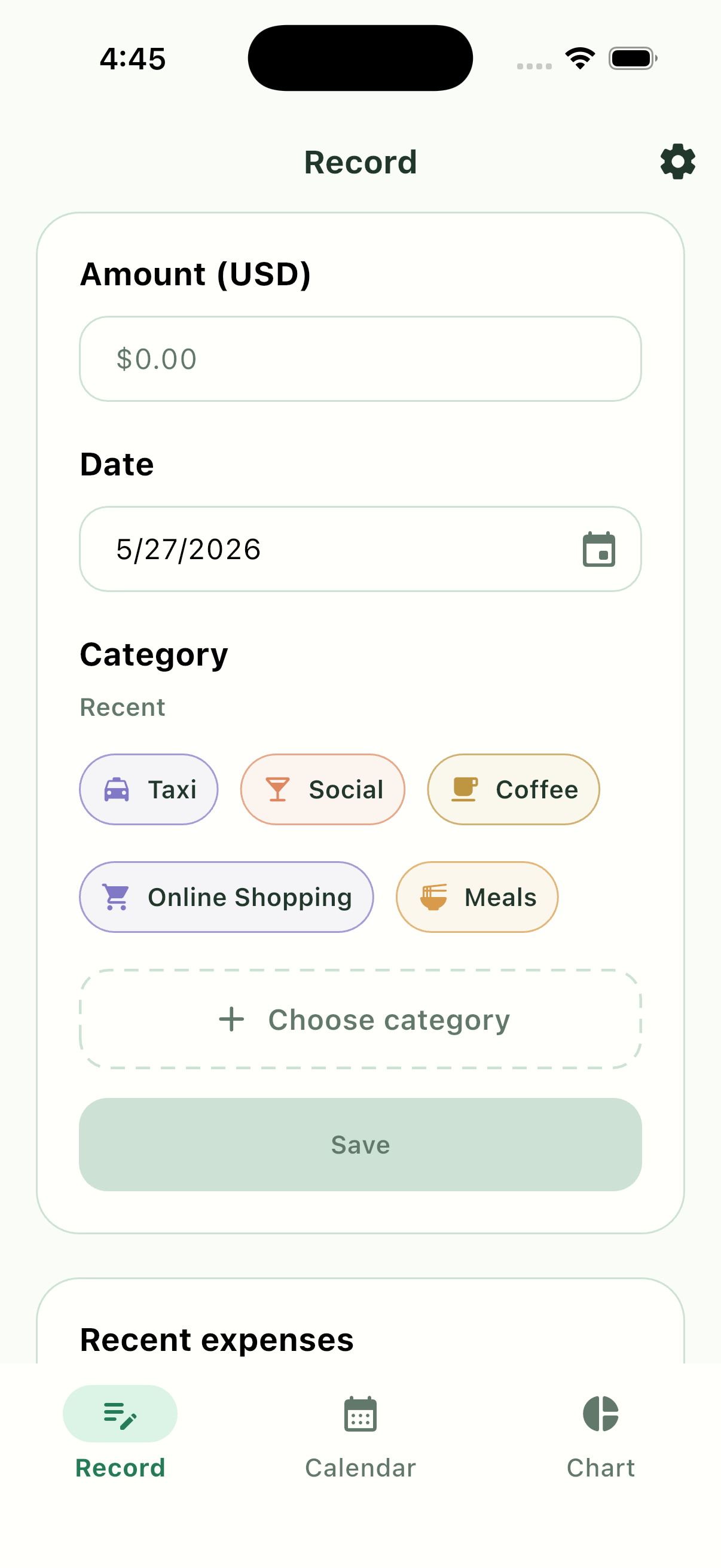 Pennymint expense entry screen